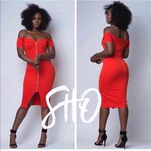 Short Sleeve Midi Body con Dress Front Zipper